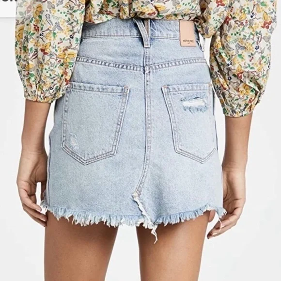 We The Free Light Wash Denim Raw Hem Cut Off Micro Mini Skirt - Picture 2 of 12